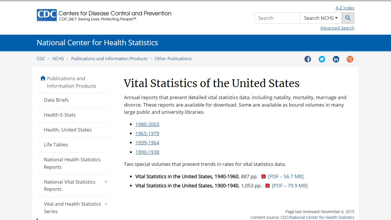 Vital Statistics of the United States - Centers for Disease Control and ...